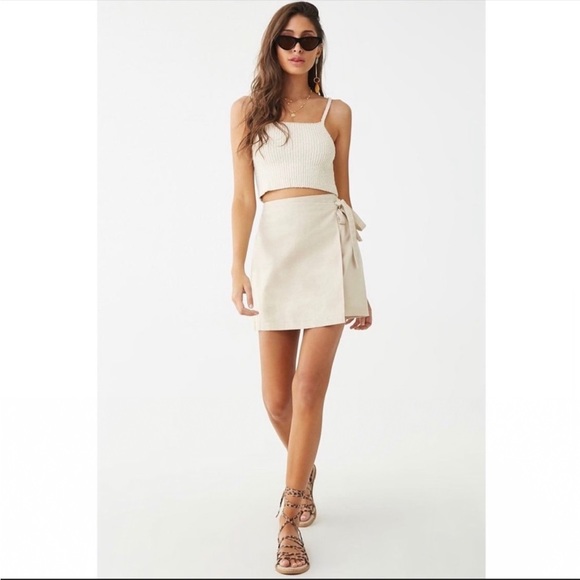 Forever 21 Dresses & Skirts - Forever 21 Linen Blend A-Line Wrap Mini Skirt, Beige Flax - Size M